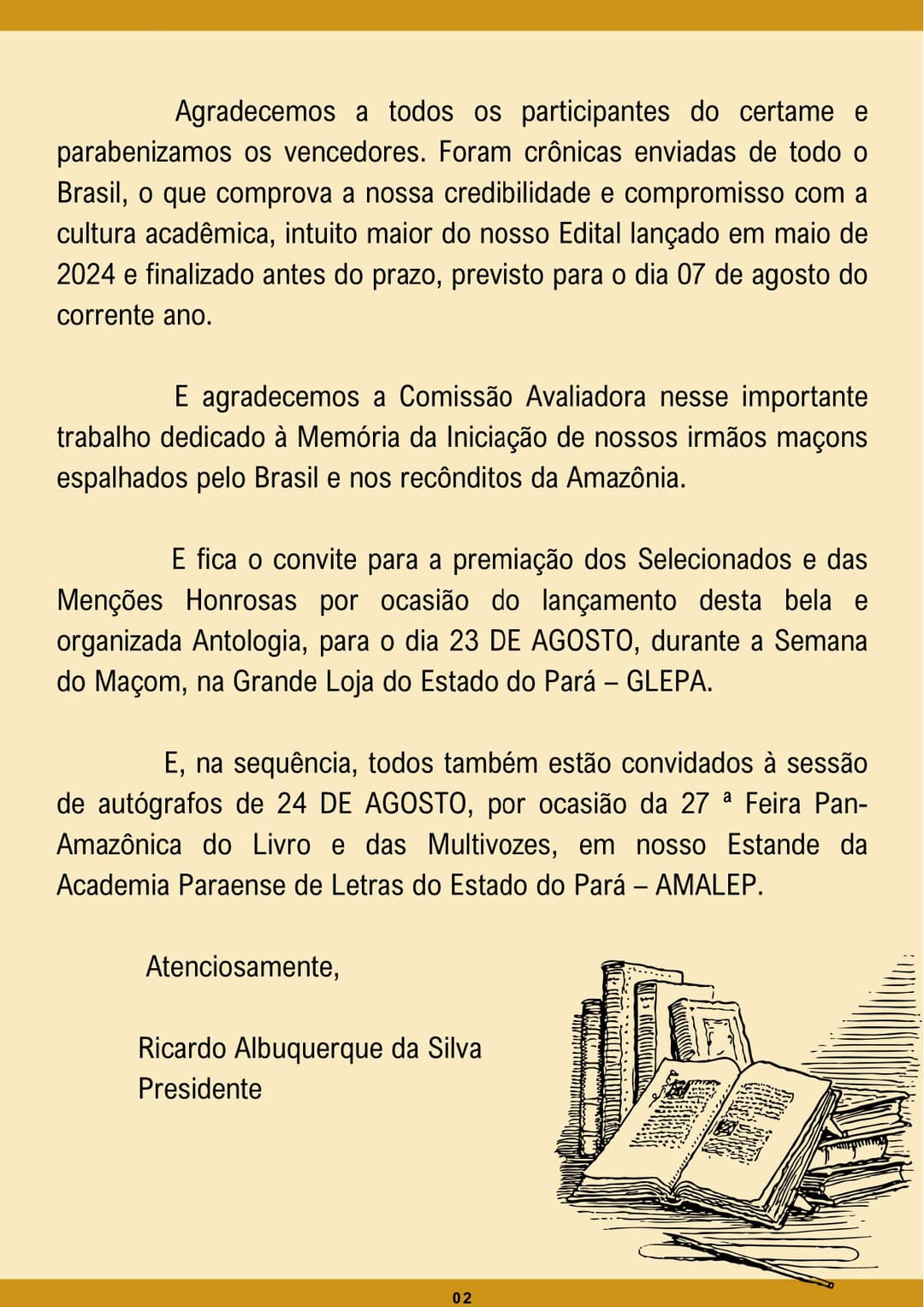 Boletim Informativo da AMALEP - Agosto 2024 - “PRÊMIO ACADEMIA MAÇÔNICA DE LETRAS DO ESTADO DO PARÁ DE LITERATURA – 2024” - RESULTADO