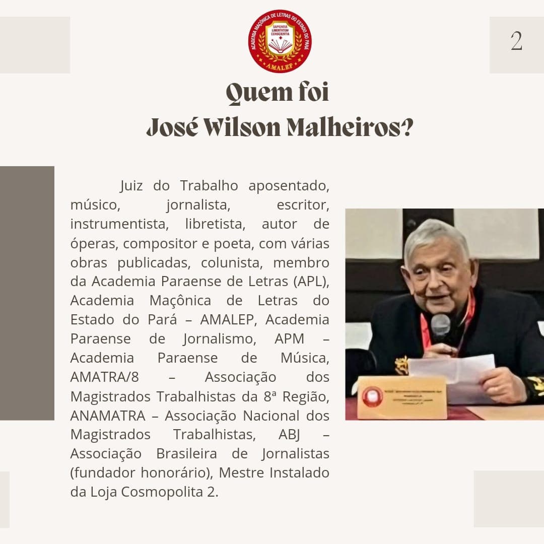Com a mais sentida saudade, nossa homenagem ao imortal de nossa Academia, José Wilson Malheiros da Fonseca. Ricardo Albuquerque Presidente da AMALEP